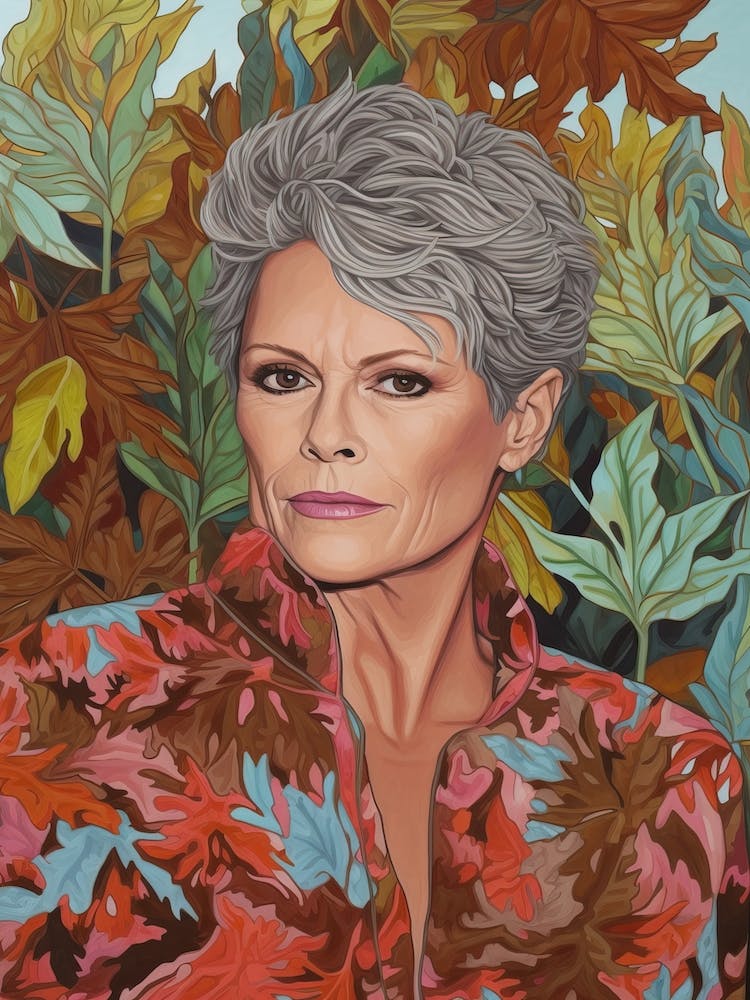 Florales Handgemaltes Porträt von Jamie Lee Curtis 3