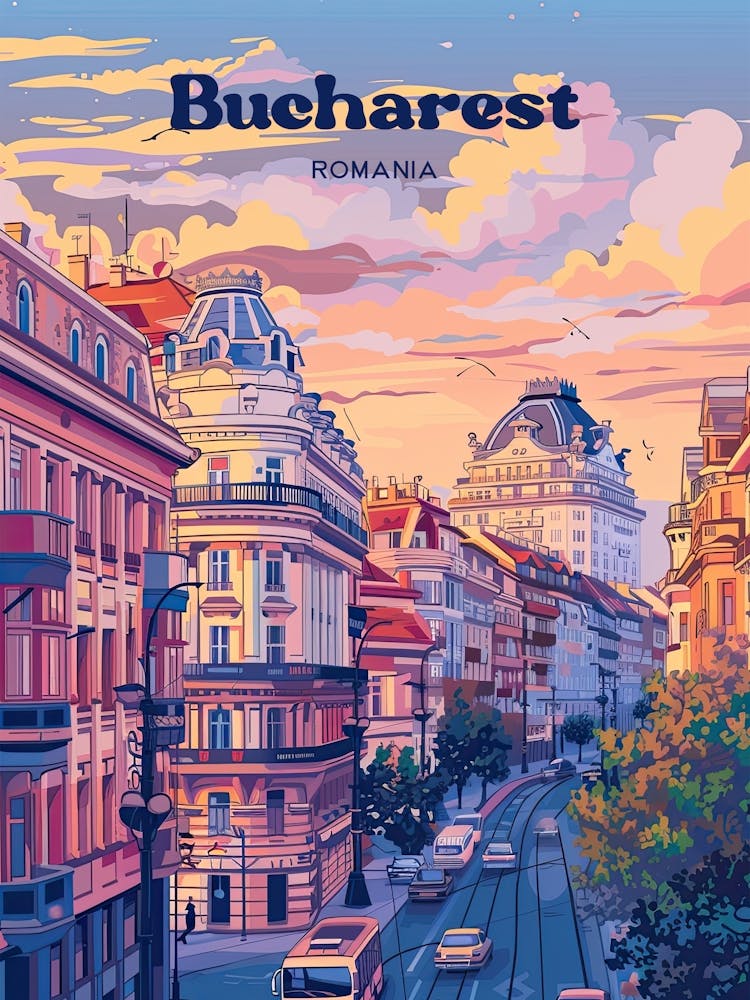 Bucharest Romania Cityscape Art Illustration