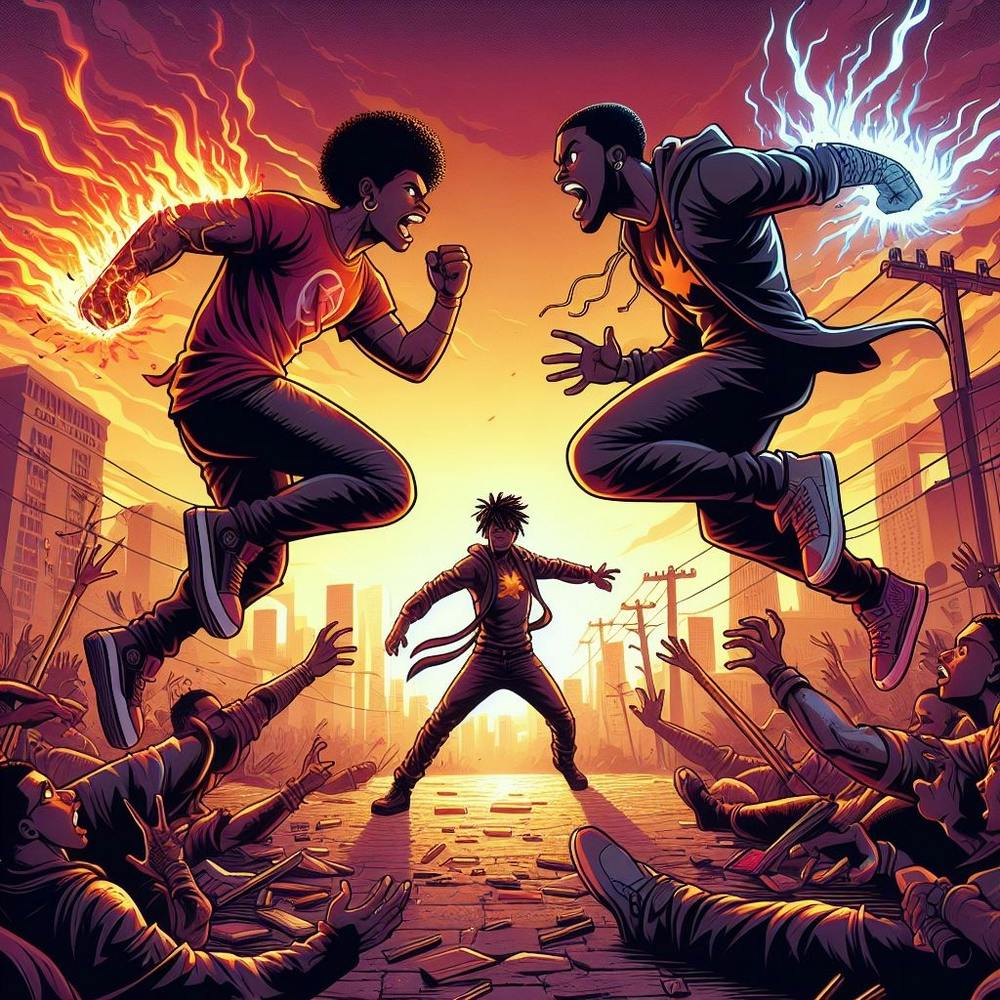 Two Men Fighting In A City