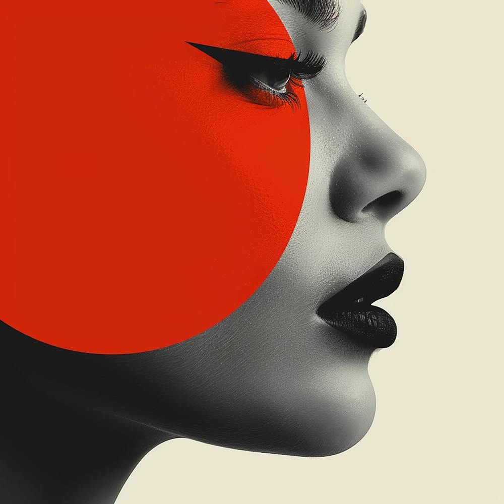 Woman'S Face with a red circle - city wall art, colorful wall art, home decor, minimal art, modern wall art, wall art, wall decoration, wall print colourful wall art, decor wall art, digital art, digital art download, interior wall art, downloadable art,