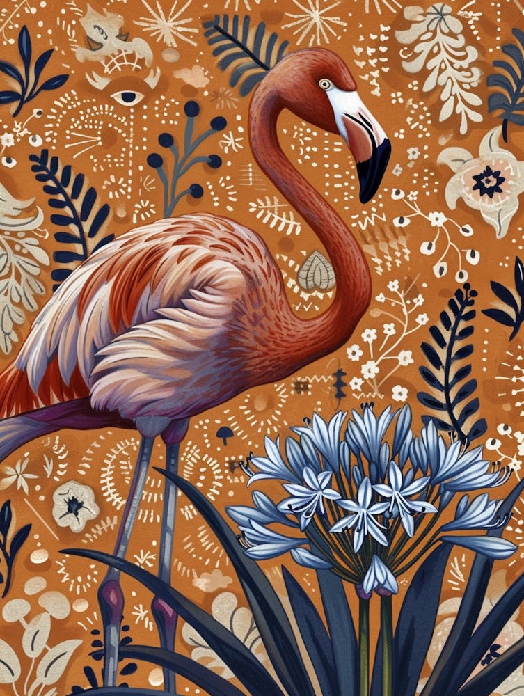 Greater Flamingo And Agapanthus Boho Print 4