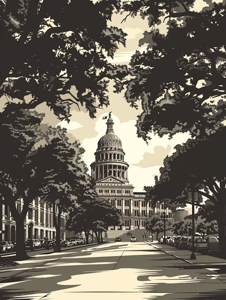 Illustration bichromatique du Capitole de l'État du Texas à Austin, Texas 3
