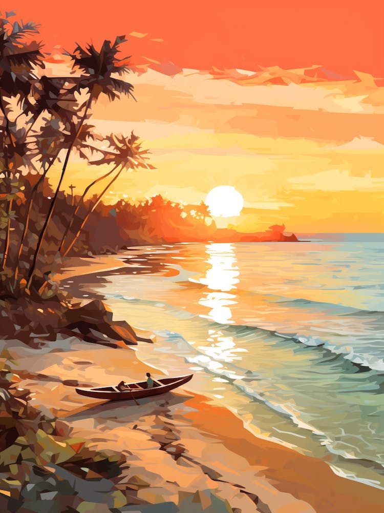 Gili Trawangan Beach Indonesia At Sunset, Vibrant Painting 4