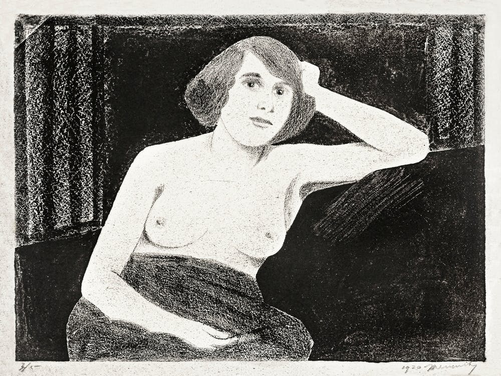 Female Nude, Seated On A Sofa, Hand To Head (1920), Samuel Jessurun