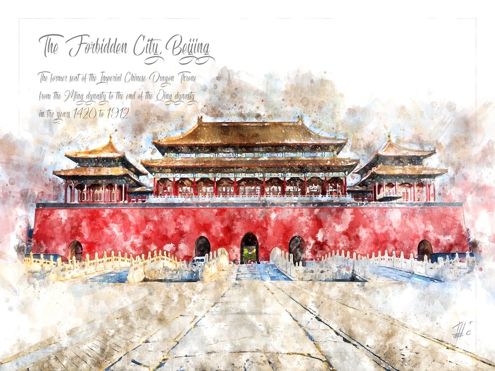 Forbidden City, Beijing, Watercolor