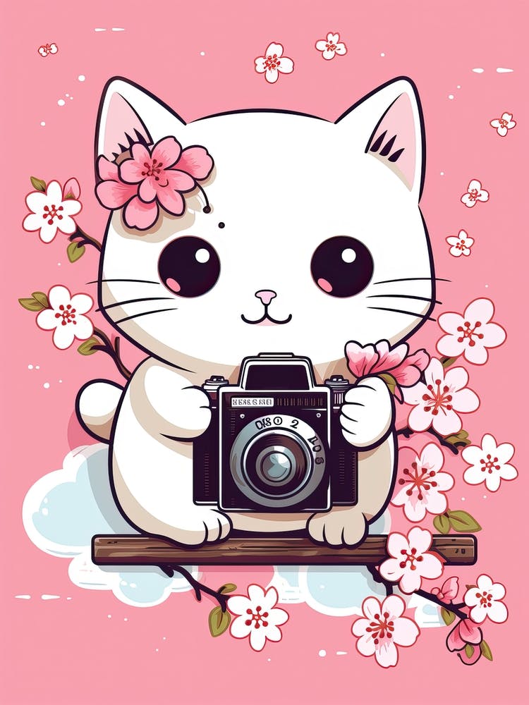 Kawaii Cat Drawings Taking Photos 1