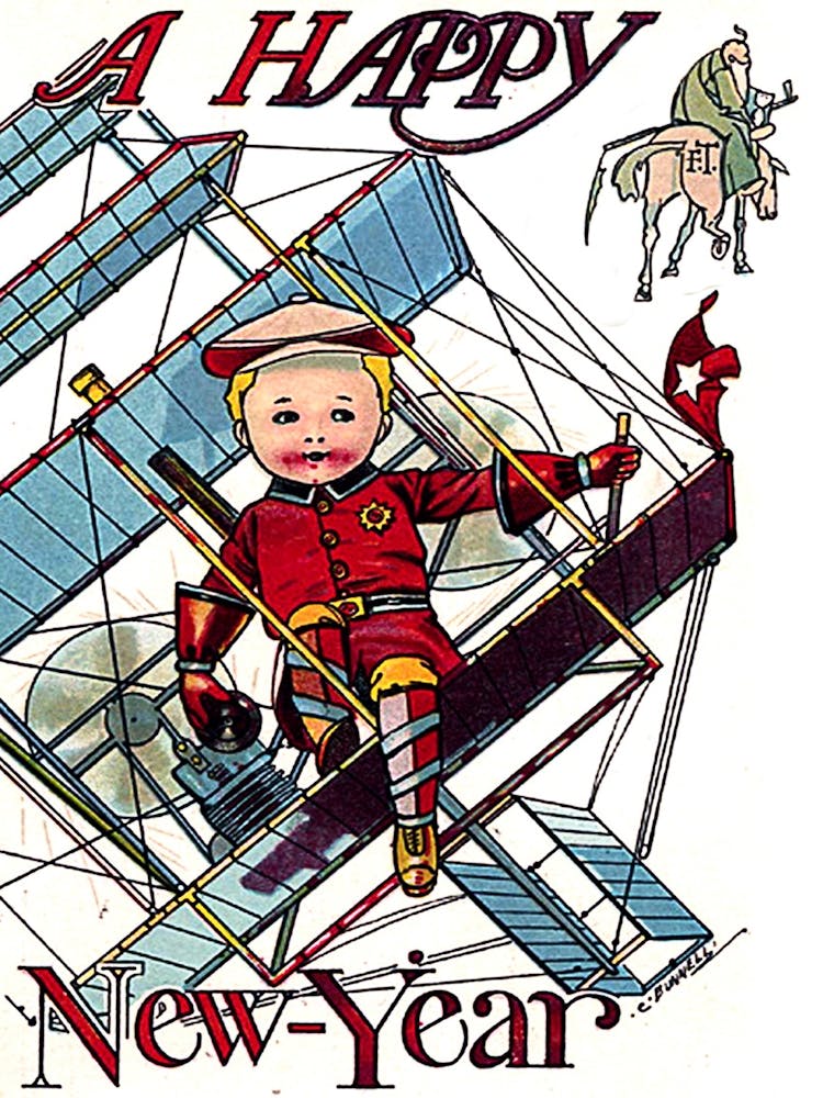 Little Pilot On Airplane Wish You A Happy New Year