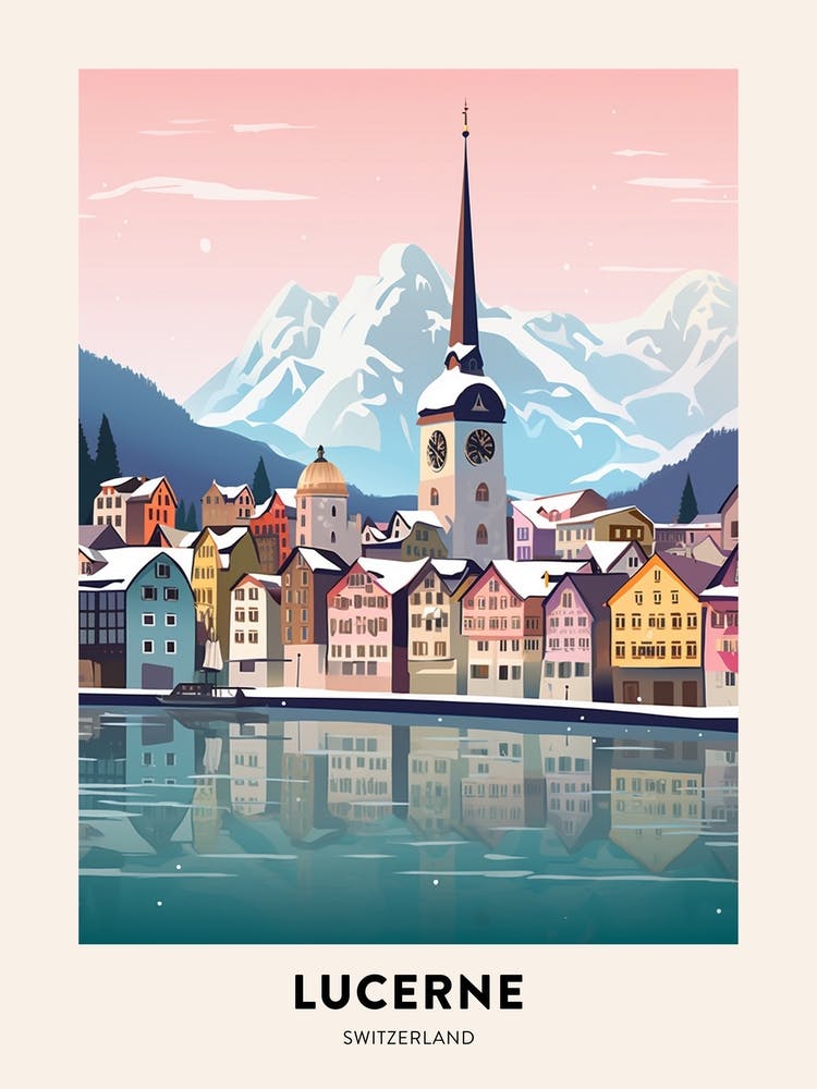 Vintage Winter Travel Poster Lucerne Switzerland 1