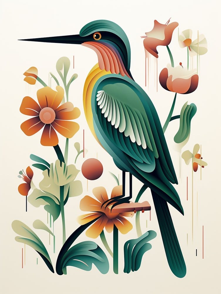 Scandinavian Bird Illustration Green Heron 3