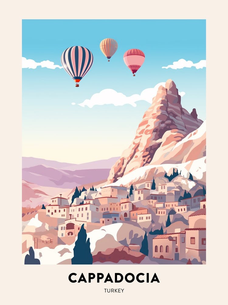 Vintage Winter Travel Poster Cappadocia Turkey 1