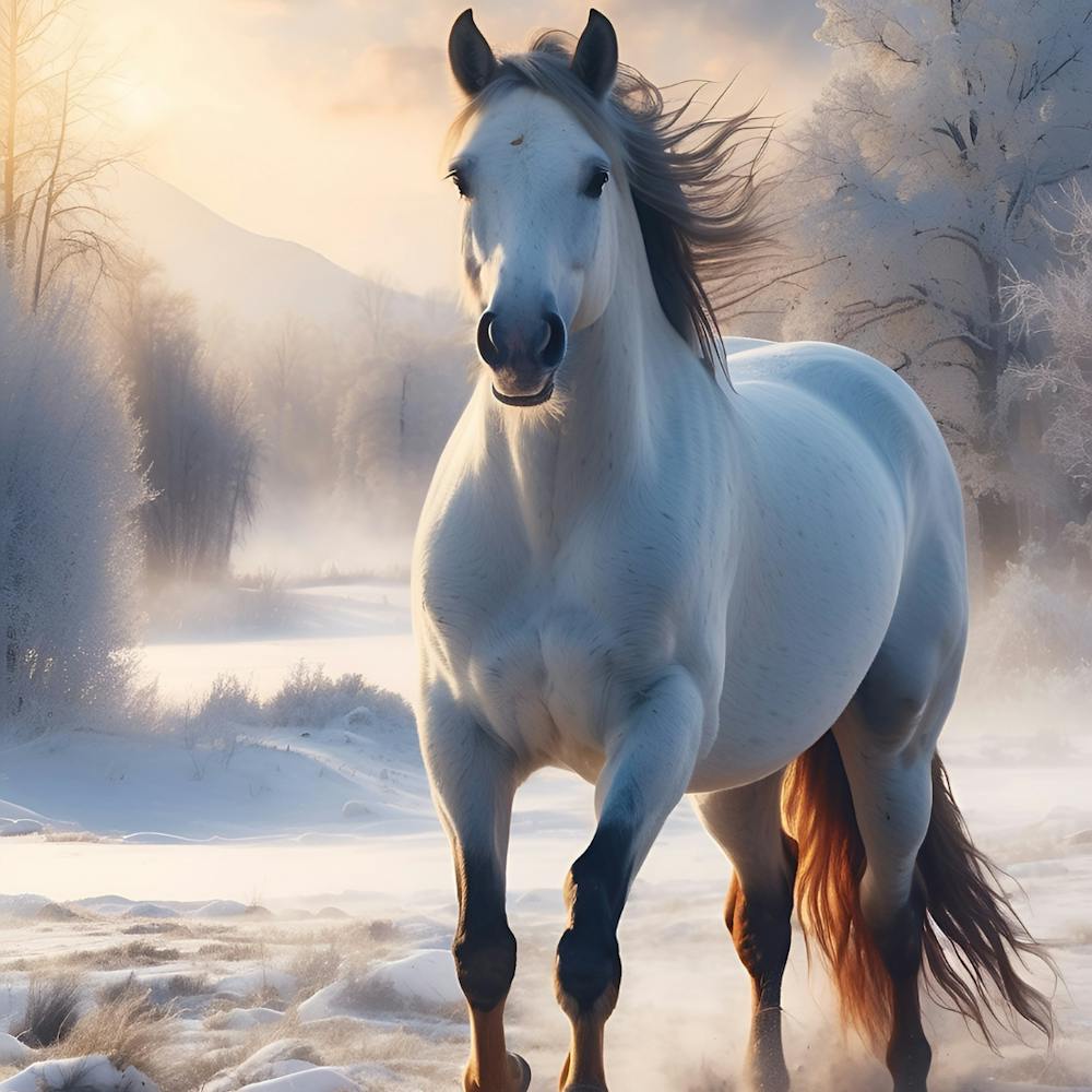 Cheval Blanc Dans La Neige