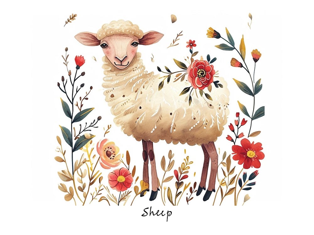 Little Floral Sheep 6 Poster