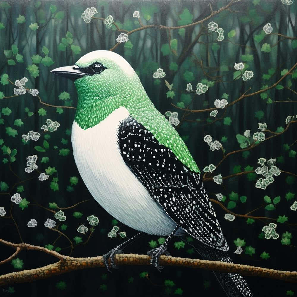 Ohara Koson Inspired Bird Painting Cowbird 2 Square