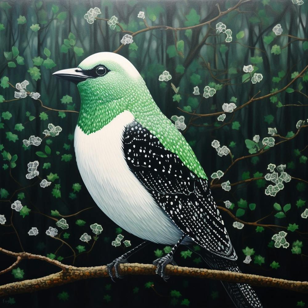 Ohara Koson Inspired Bird Painting Cowbird 2 Square