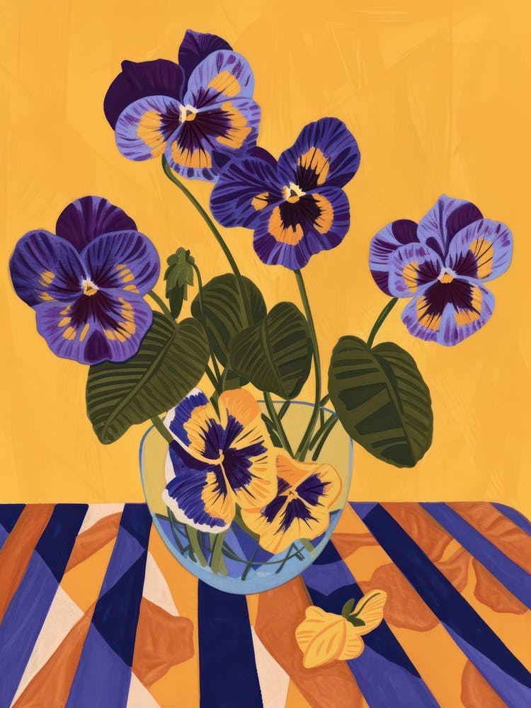 Fleurs de Pensées Sur Une Table - Illustration Contemporaine 4