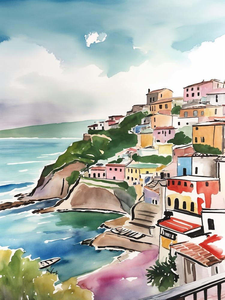Watercolor Of A Town