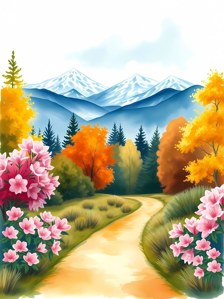 Autumn Road With Flowers