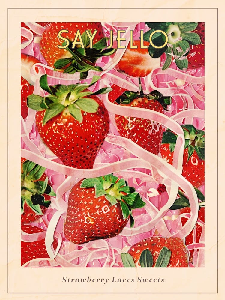Strawberry Laces Candy Sweets Retro Collage 2 Poster