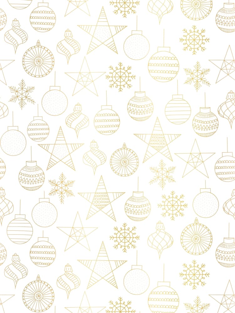 Line Art Stars and Christmas Ornaments Gold and White