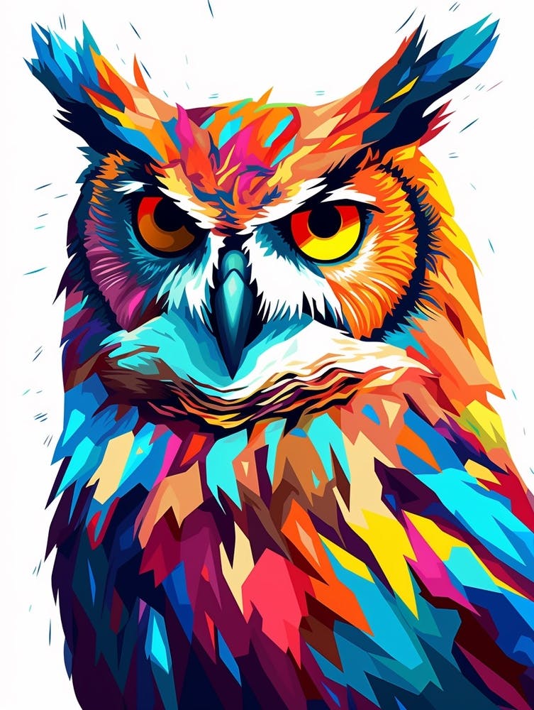 Colourful Geometric Bird Great Horned Owl 2