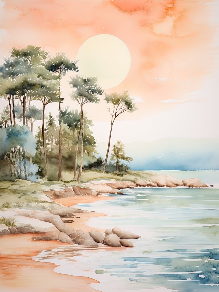 Watercolour Of Praia Da Marinha   Algarve Portugal 1