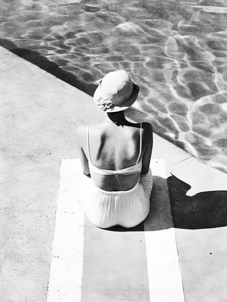Woman Sitting By The Pool