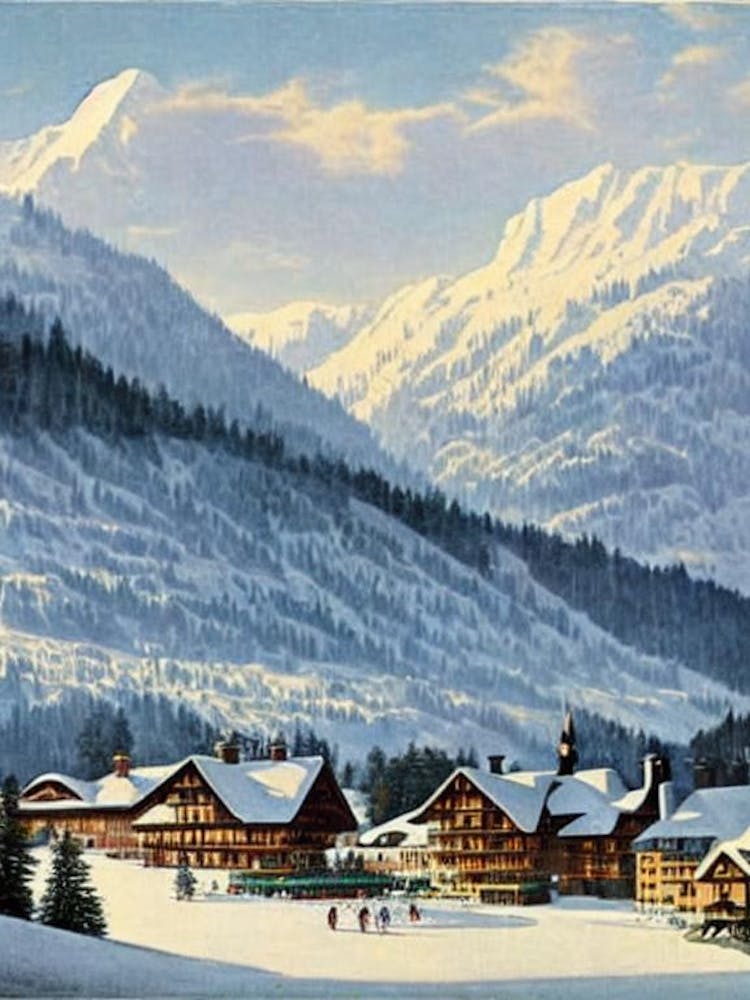 Mayrhofen, Austria Ski Resort Vintage Landscape 1 Skiing Poster