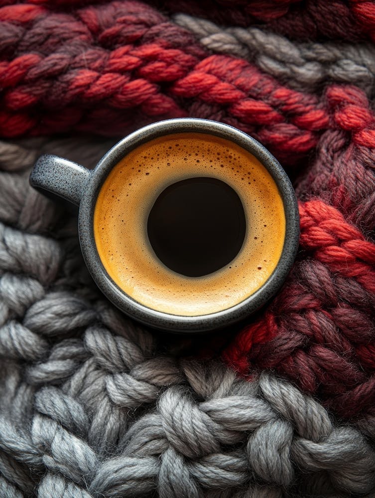 Cup Of Coffee On A Knitted Blanket
