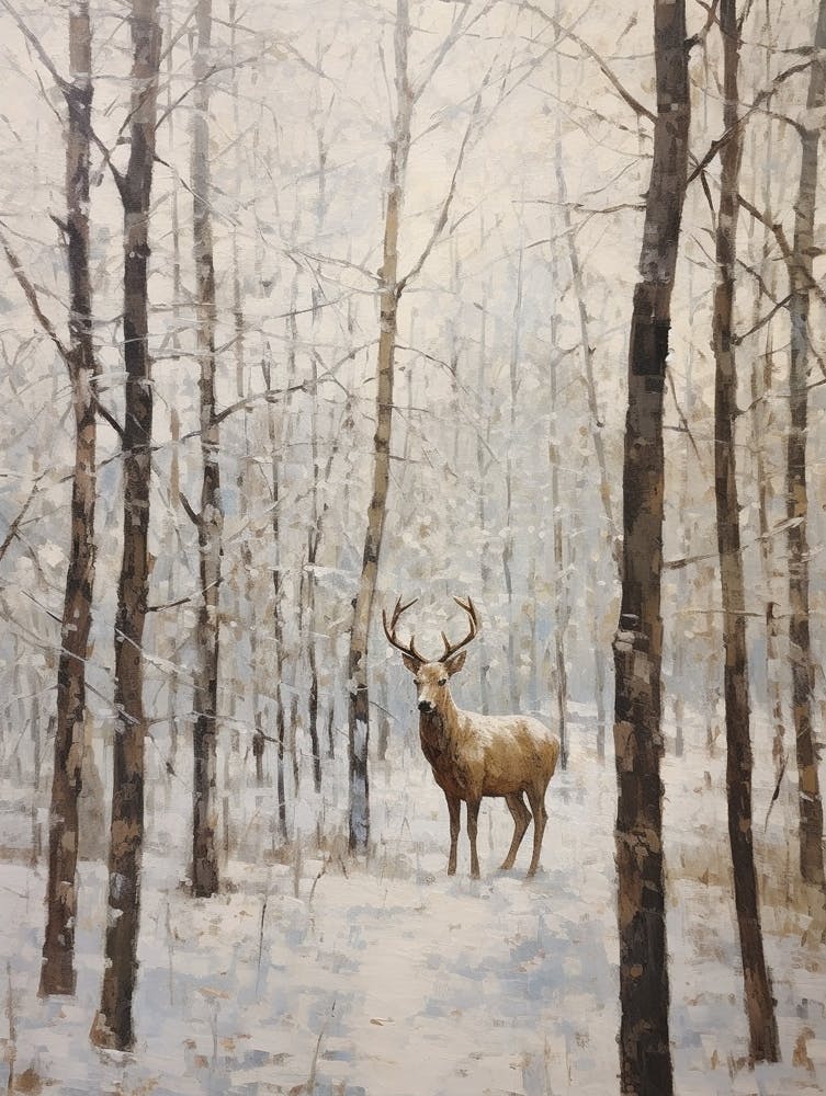 Vintage Winter Animal Painting Moose 2