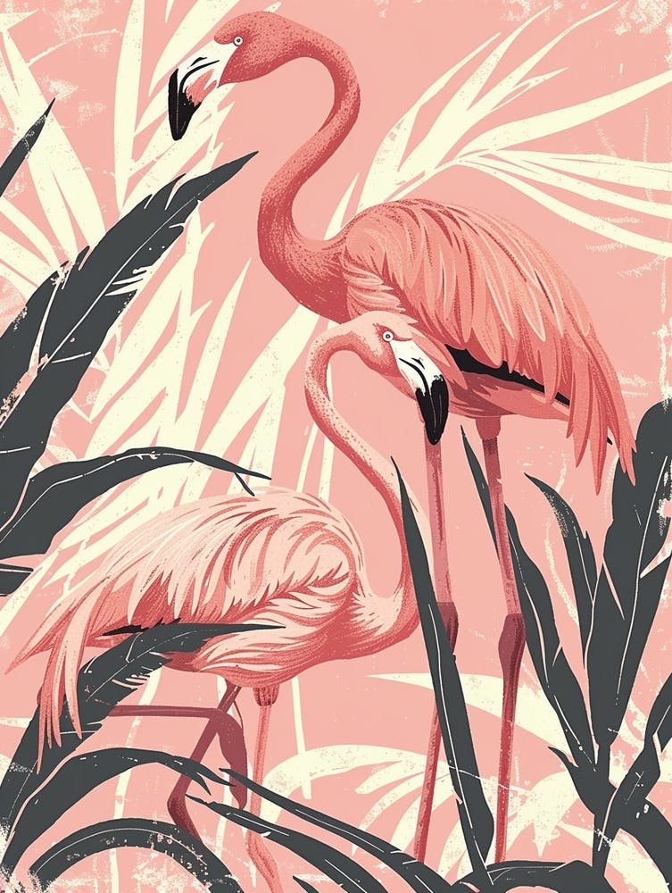 American Flamingo And Bird Of Paradise Minimalist Illustration 3