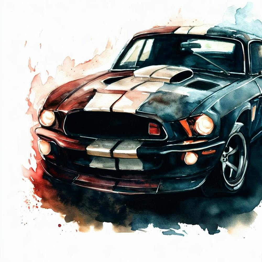 Mustang Shelby Watercolor Painting 1