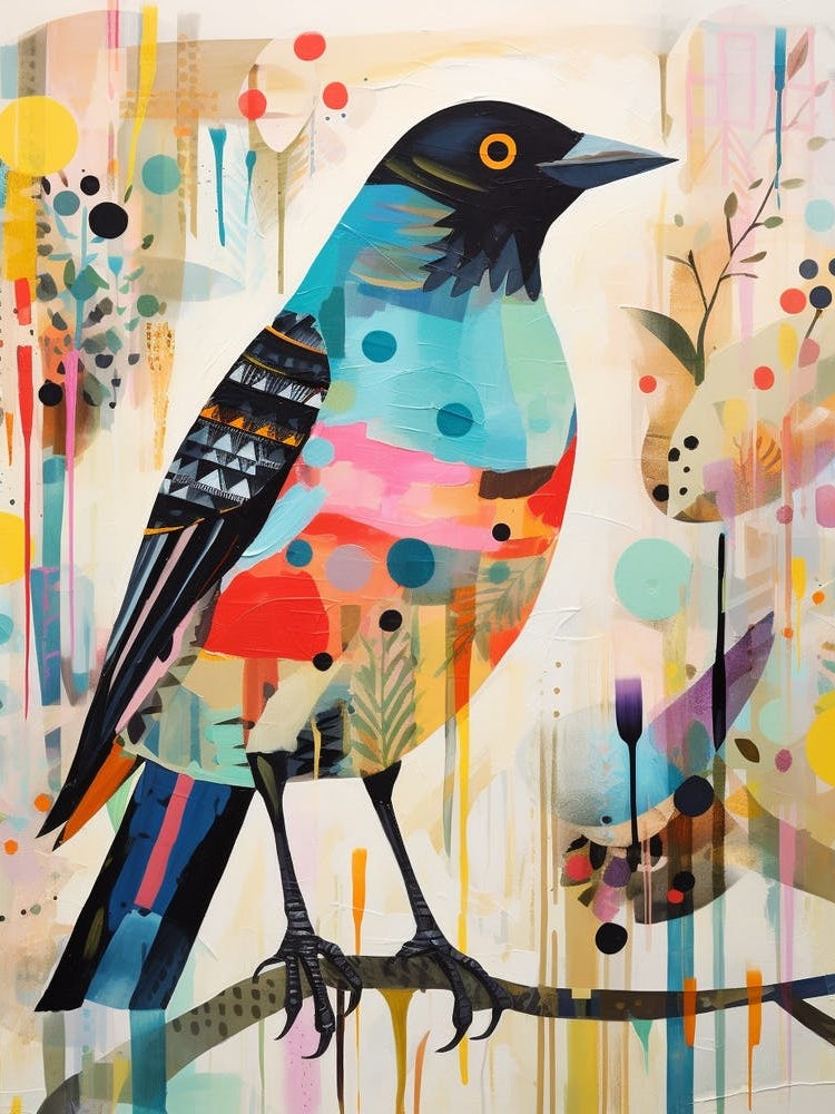 Bird Painting Collage Cowbird 3