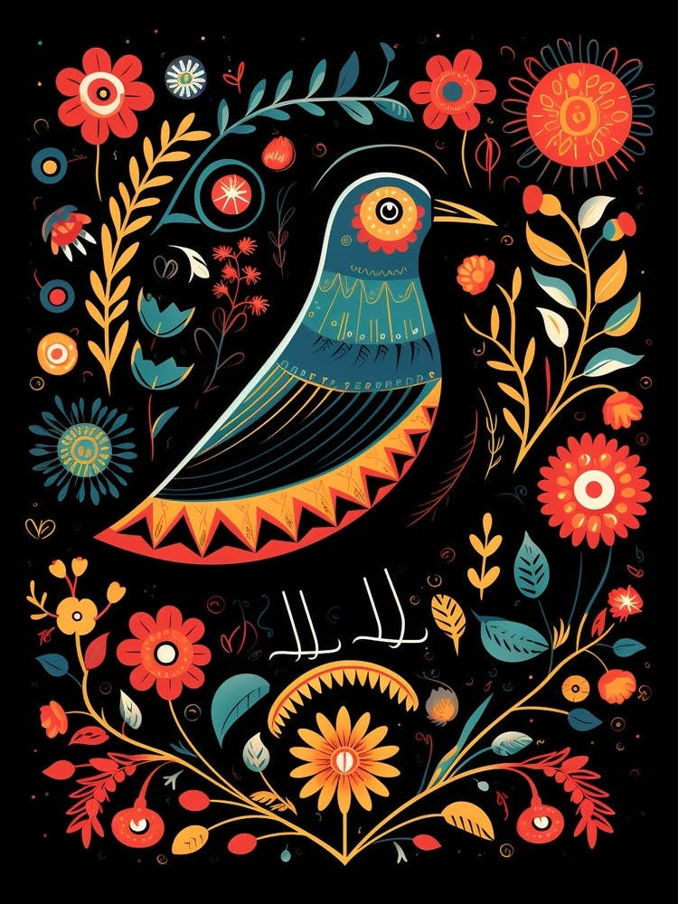 Folk Bird Illustration Crow 5