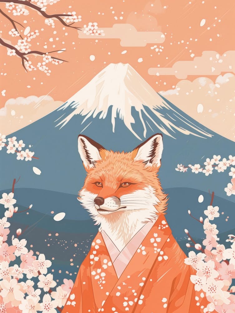 Fox In Cherry Blossoms