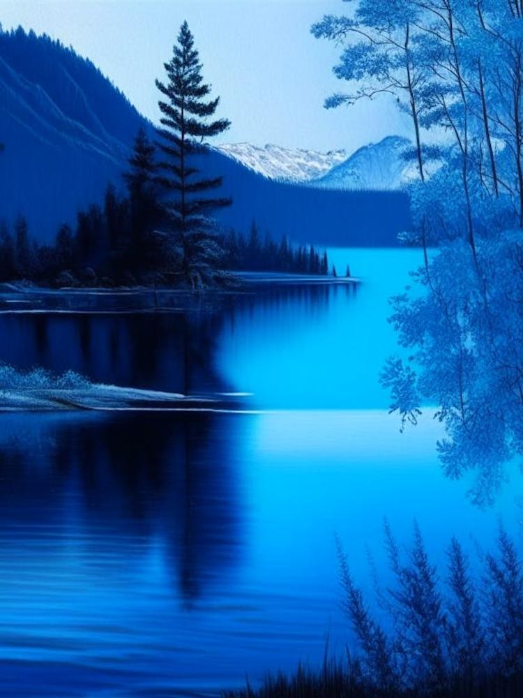 Blue Lake Landscapes Waterscape Crayon 2