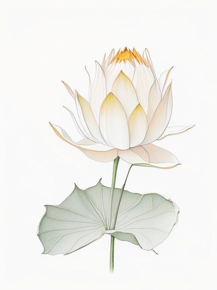 Amur Lotus Pencil Illustration 1