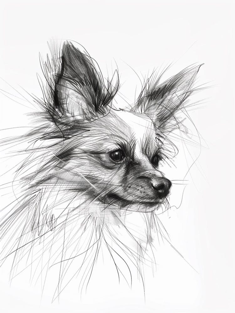 Papillon Dog Charcoal Line 3