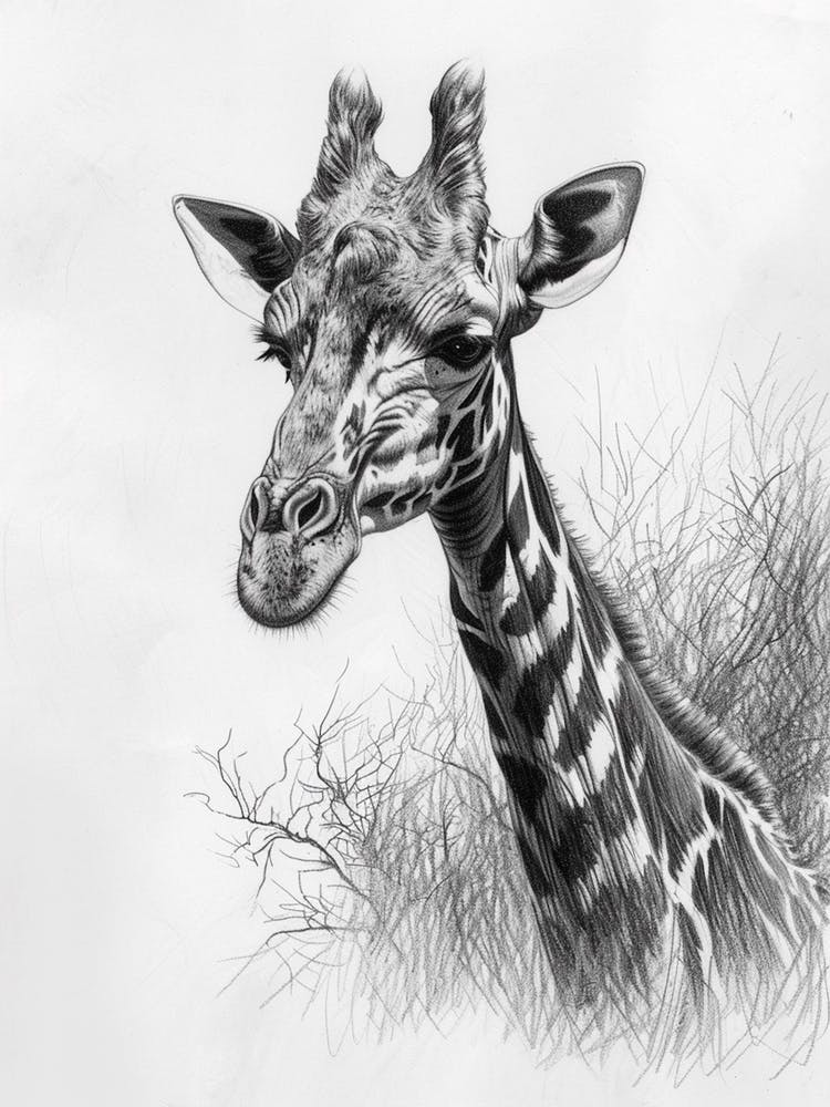 Giraffe In The Grass Pencil Drawing 12