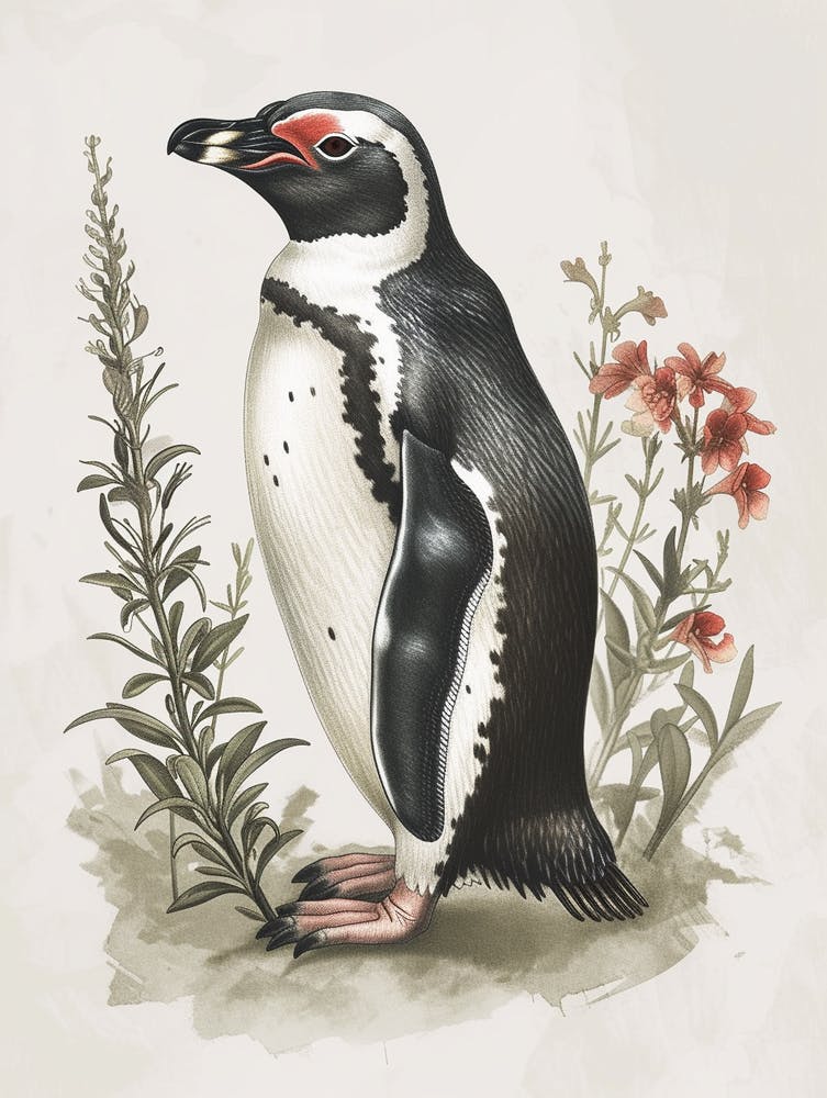 Adlie Penguin St Kilda Breakwater Vintage Botanical Painting 3