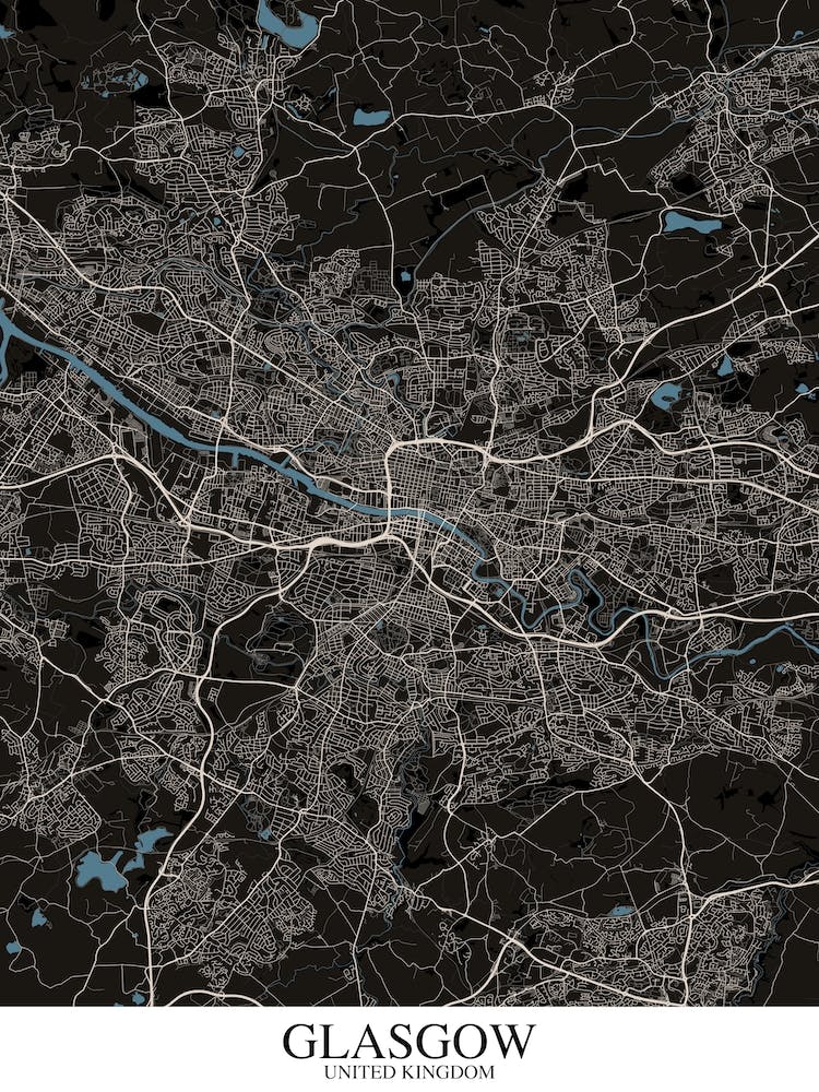 Glasgow Black Blue Map