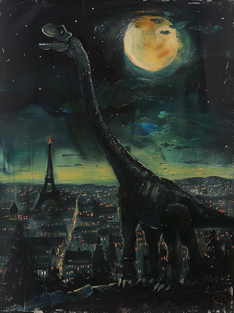 Dinosaur Paris Landscape Painting
