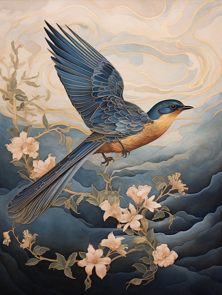 Eastern Bluebird 2 Gold Detail Painting