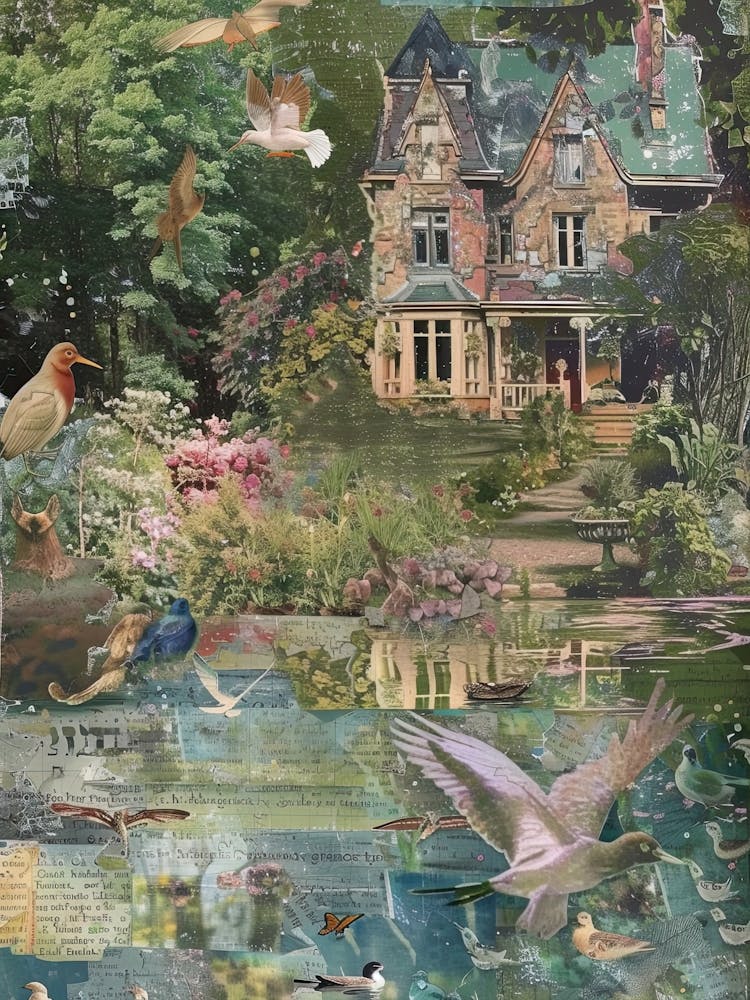 Collage Fairy Village Pond Monet Scrapbook 3