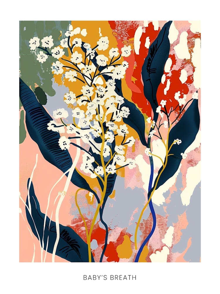 Colourful Flower Illustration Poster Babys Breath 2
