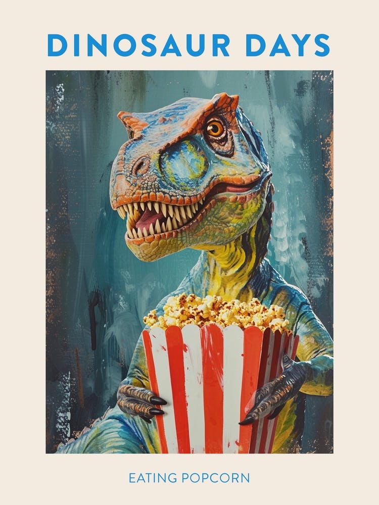 Blue Dinosaur Eating Popcorn 3