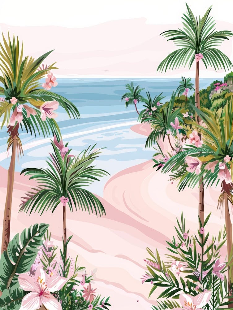 Pink Palm Trees On The Beach