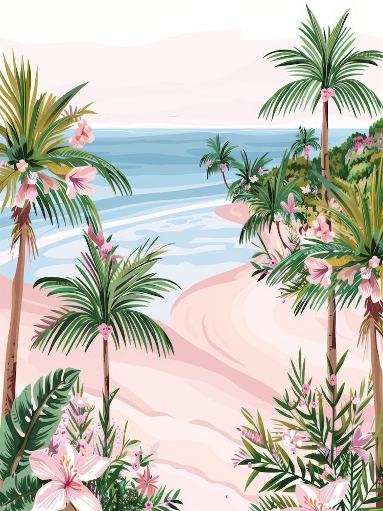 Pink Palm Trees On The Beach