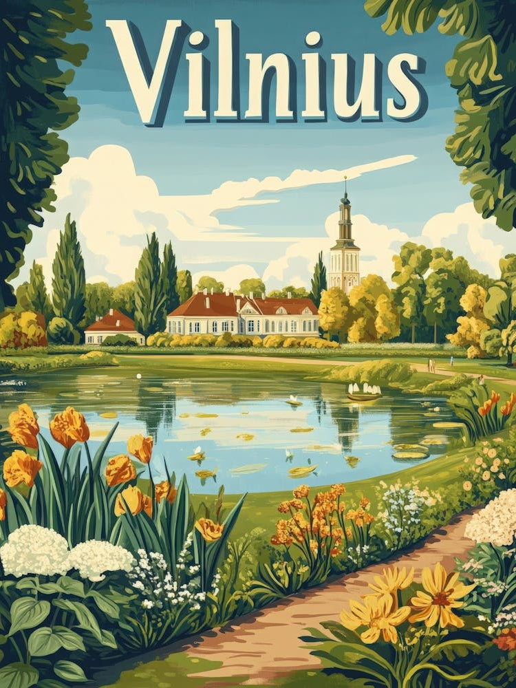 Aihrgdesign A Mid Century Modern Travel Poster For Vilnius
