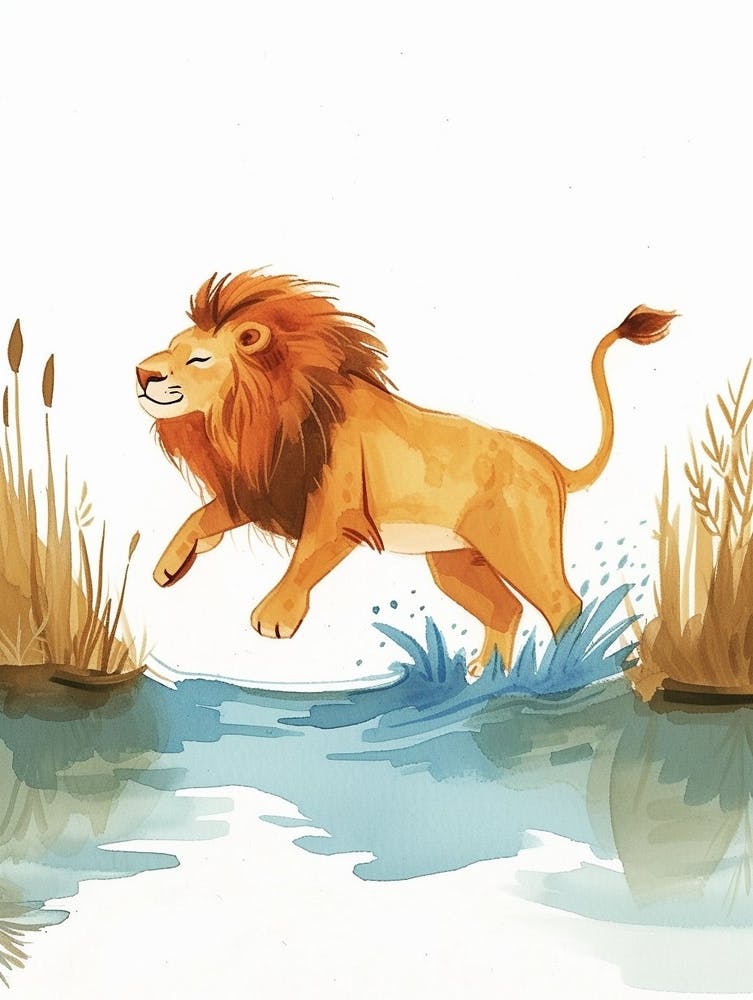 African Lion Crossing A River Clipart 2