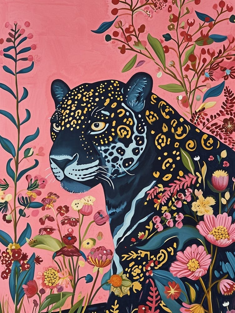 Floral Animal Painting Jaguar 4